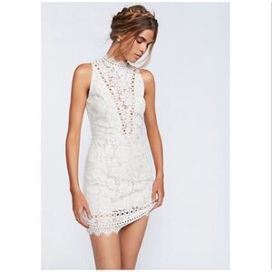 SAYLOR x Free People Cherie White Lace Open Back Bodycon Mini Dress Large Bridal